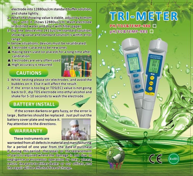3 in 1 mini contatore per acqua portatile pH -986 del tester pH dell'acqua di TDS di rilevazione con una garanzia da 1 anno